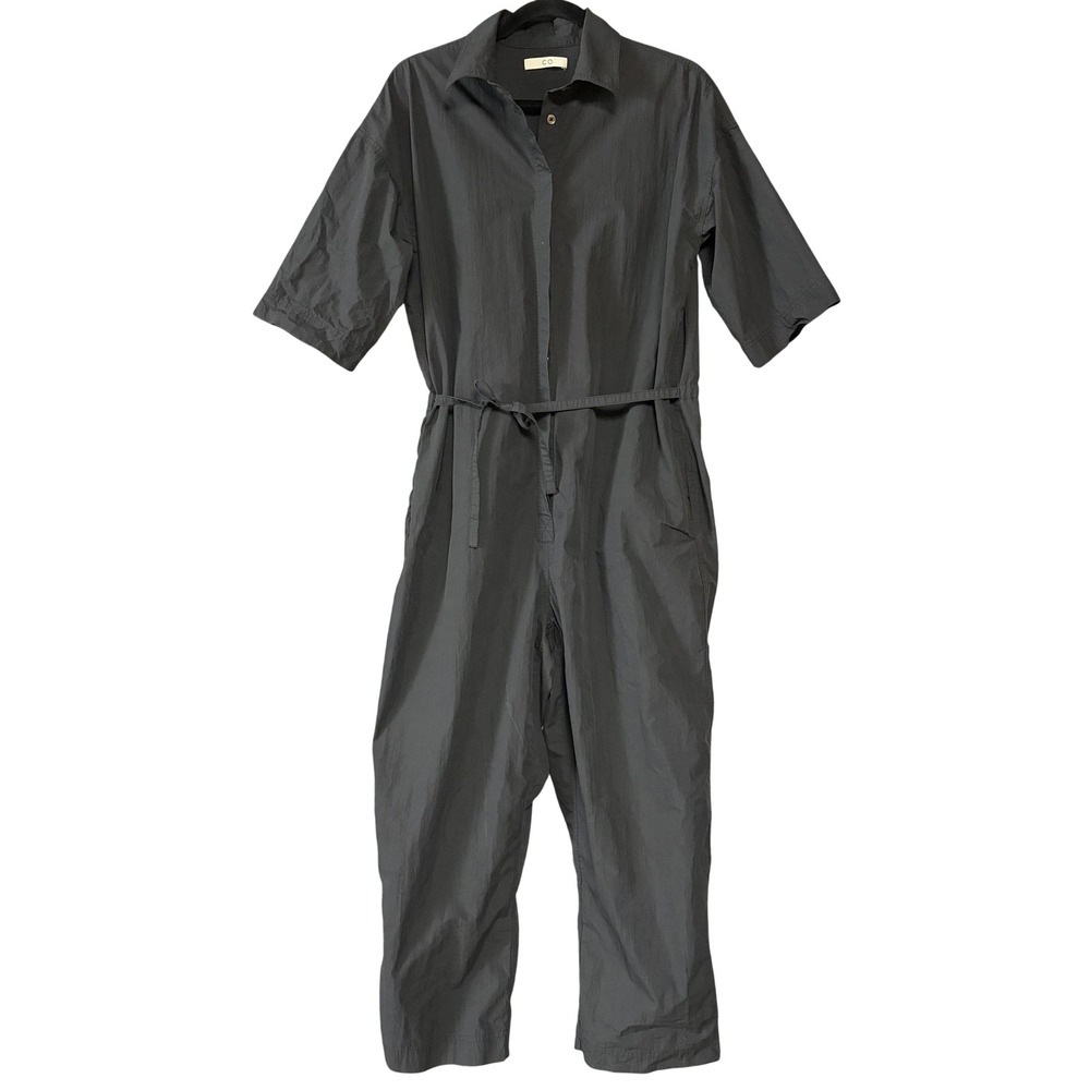 Co Jumpsuit Womens Small Gray Cotton‎ Nylon Half Sleeve Belted Cropped Leg